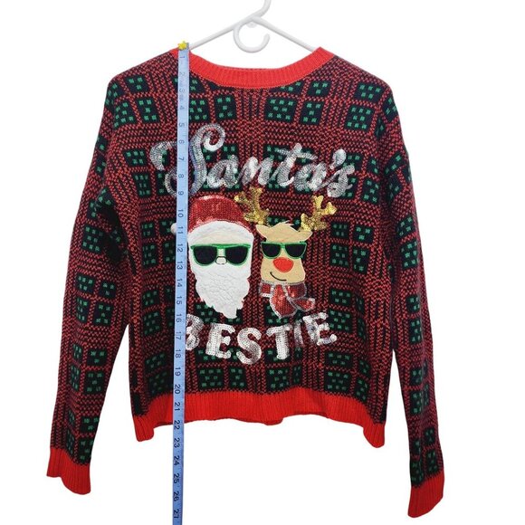 Women's Ugly Christmas Holiday Sweater Santa's Bestie Santa & Rudolph Size M - Picture 8 of 15